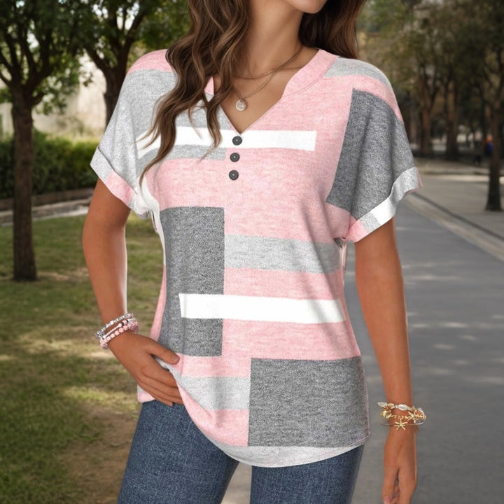Liora | Casual Color Block V-Neck Blouse