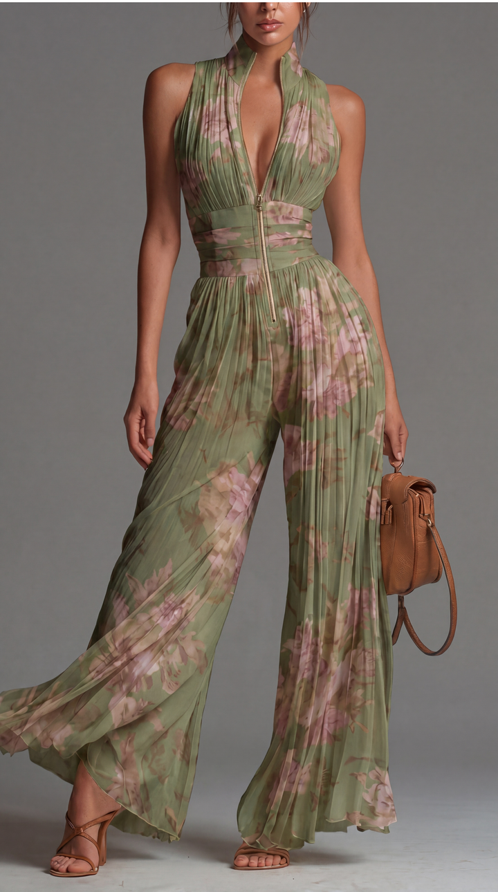 Vivienne pleated chiffon jumpsuit - green