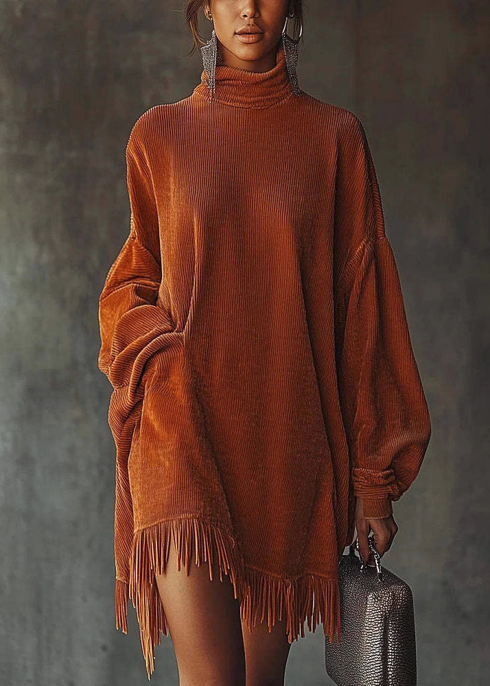 Aurelia | Tasseled Corduroy Turtleneck Dress