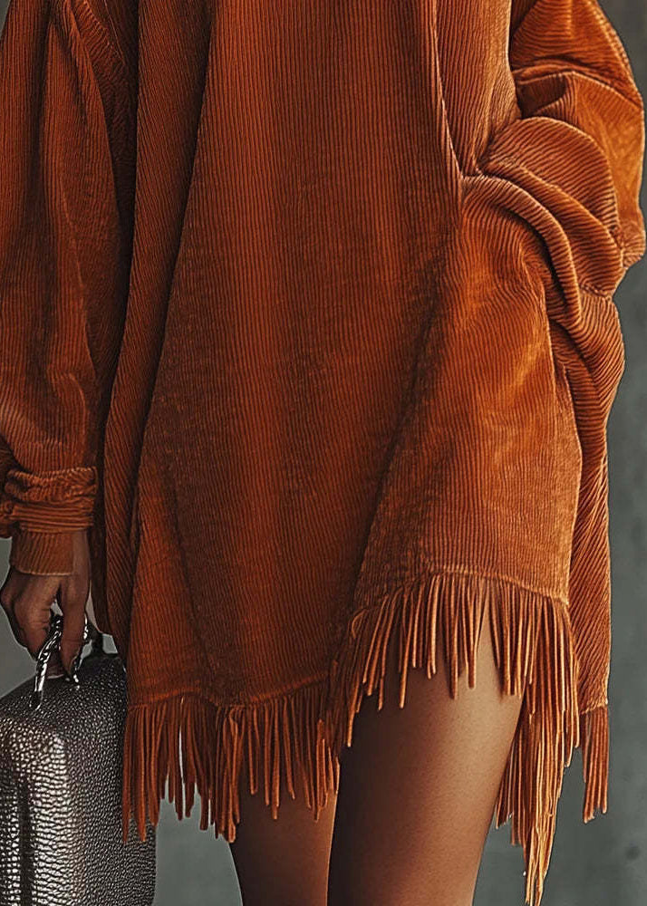 Aurelia | Tasseled Corduroy Turtleneck Dress