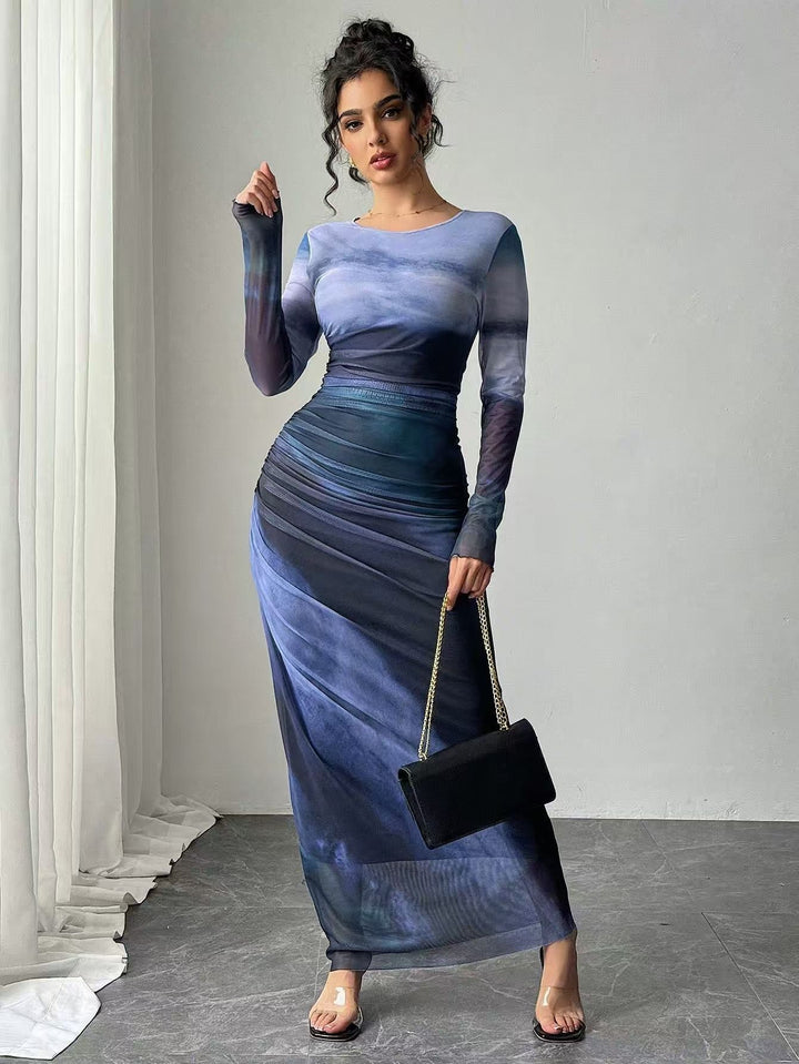 TORINA | Long Sleeve Round Neck Maxi Dress