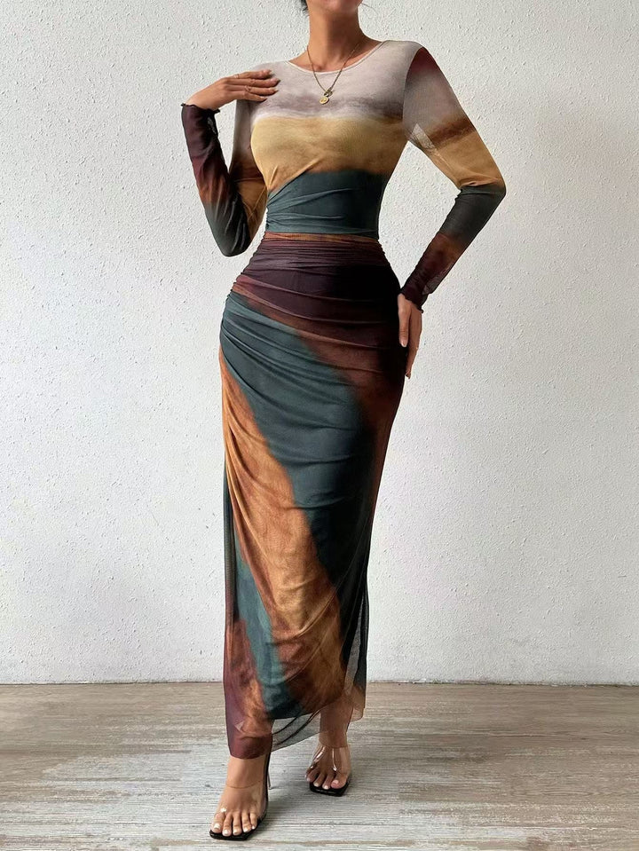 TORINA | Long Sleeve Round Neck Maxi Dress
