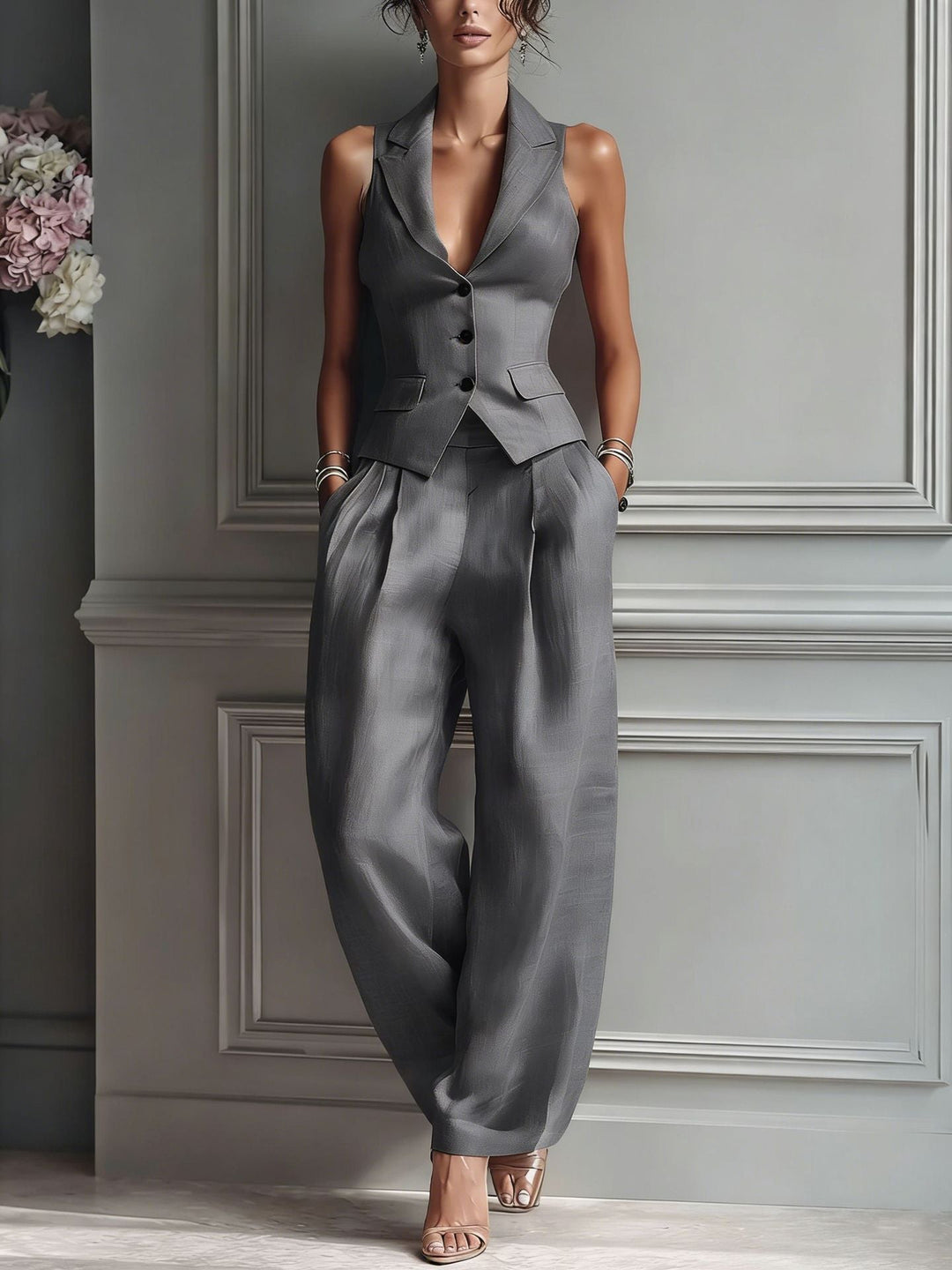 Sofia | Two-Piece V-Neck Button Set