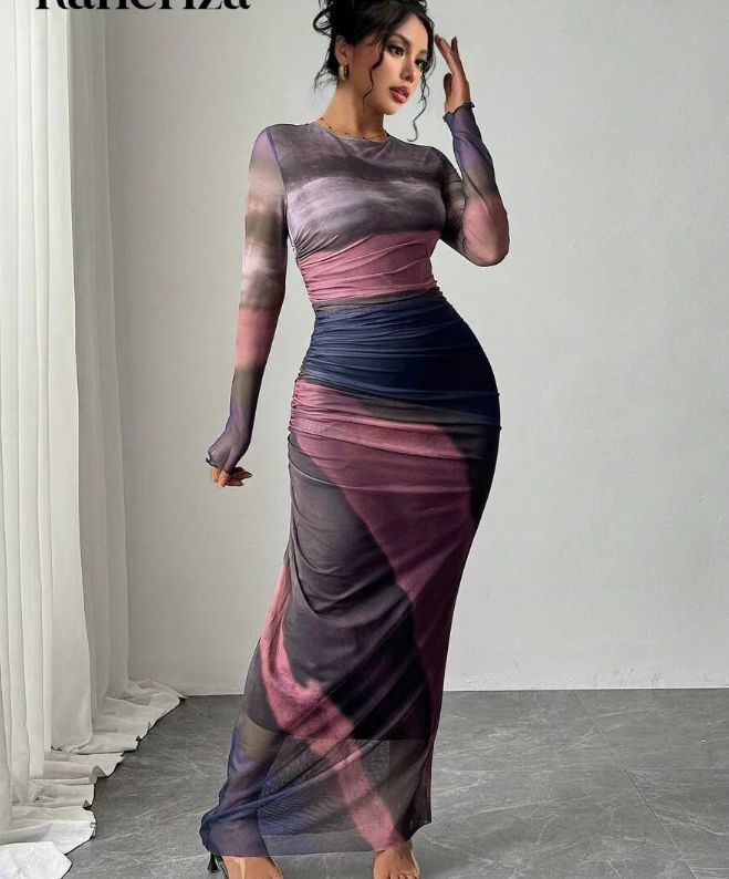 TORINA | Long Sleeve Round Neck Maxi Dress