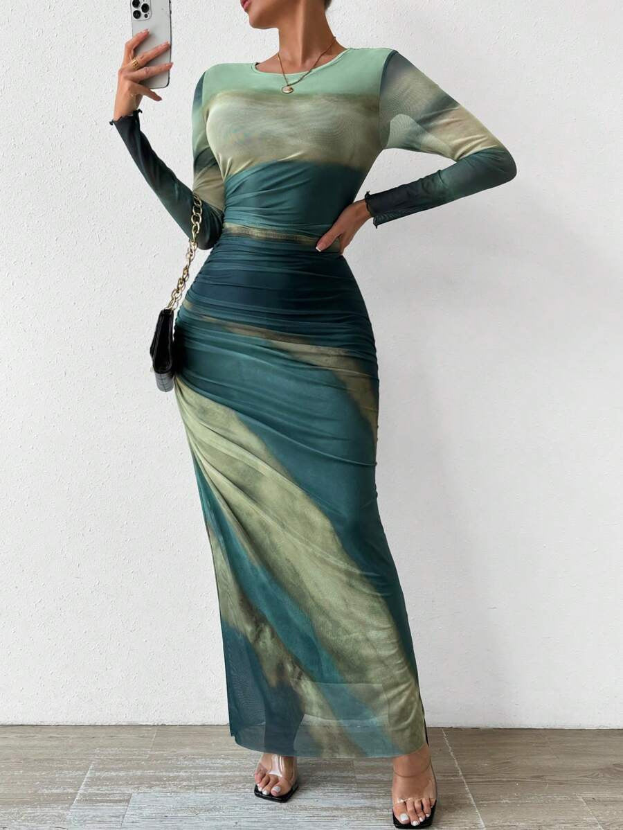 TORINA | Long Sleeve Round Neck Maxi Dress
