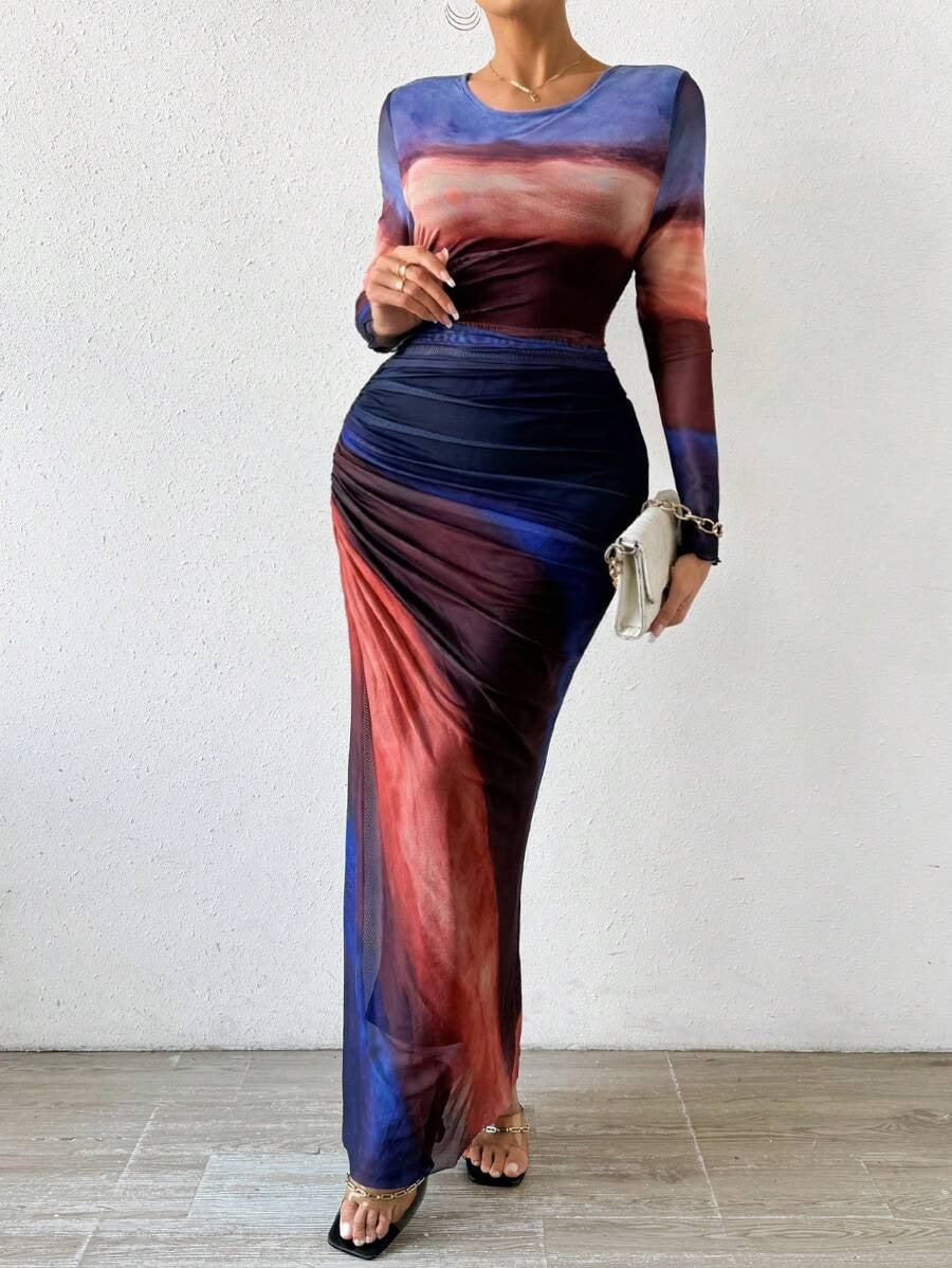 TORINA | Long Sleeve Round Neck Maxi Dress