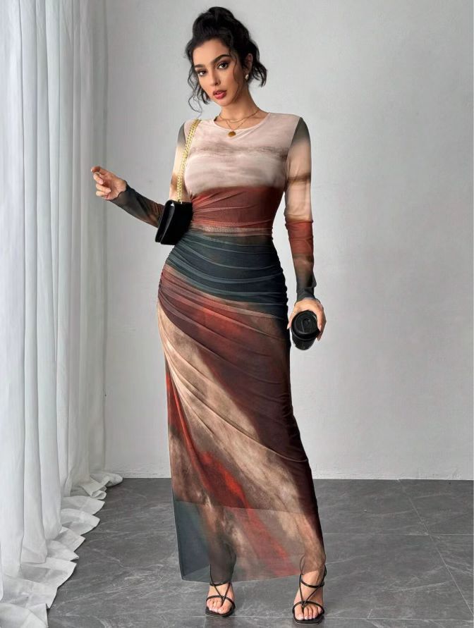 TORINA | Long Sleeve Round Neck Maxi Dress