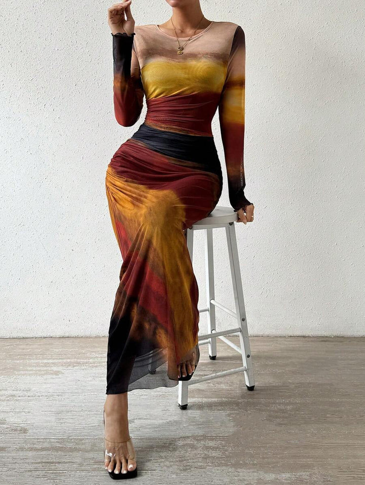 TORINA | Long Sleeve Round Neck Maxi Dress