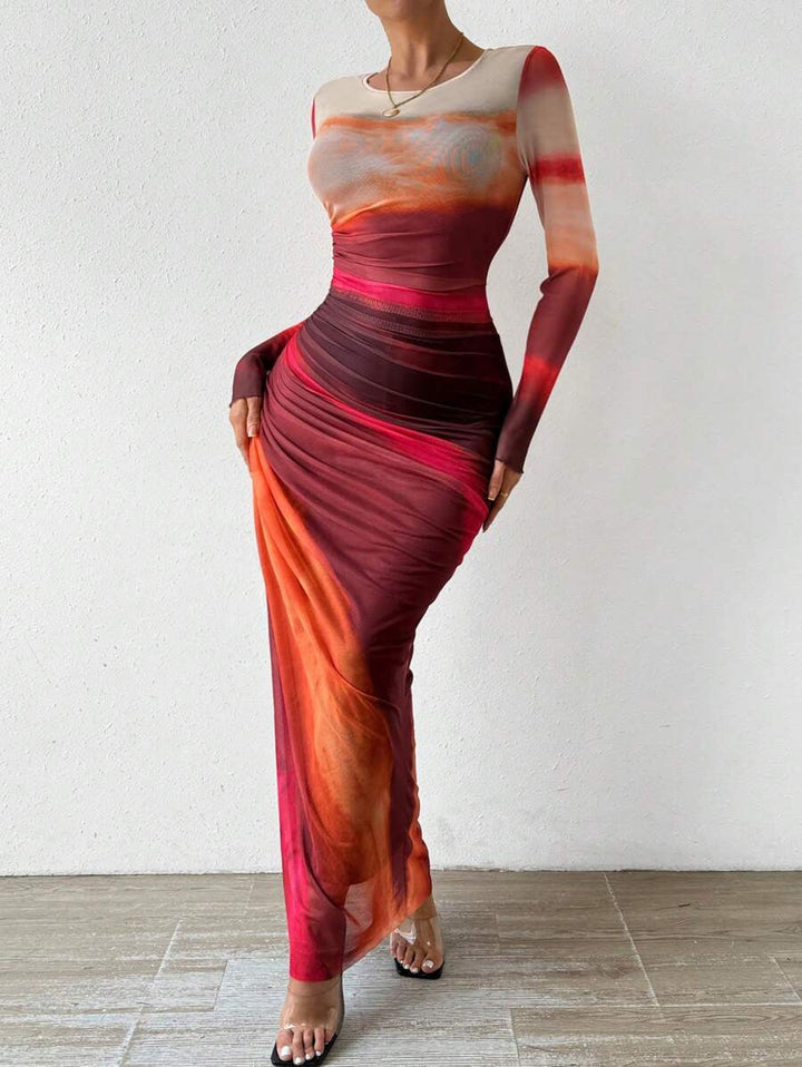 TORINA | Long Sleeve Round Neck Maxi Dress