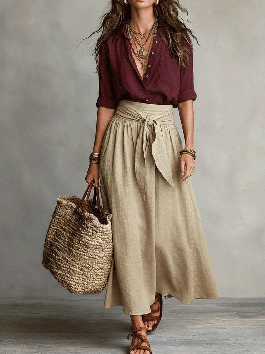 Vera two-piece set - Khaki & Red