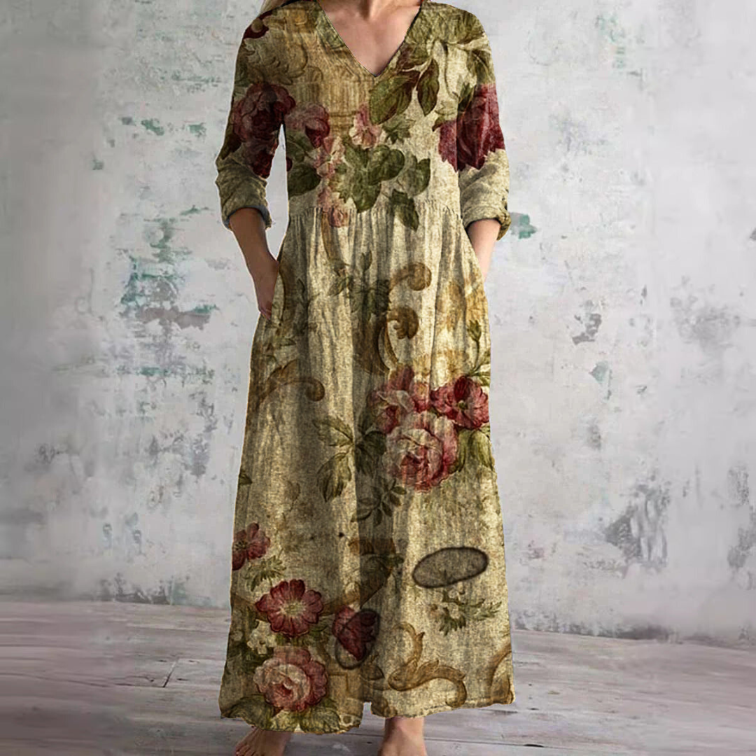 Dearyn | Summer Dress with V-Neck and Floral Pattern