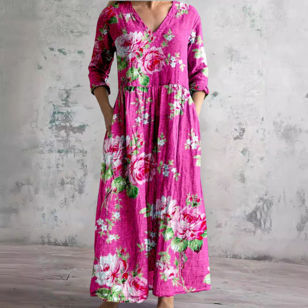 Dearyn | Summer Dress with V-Neck and Floral Pattern