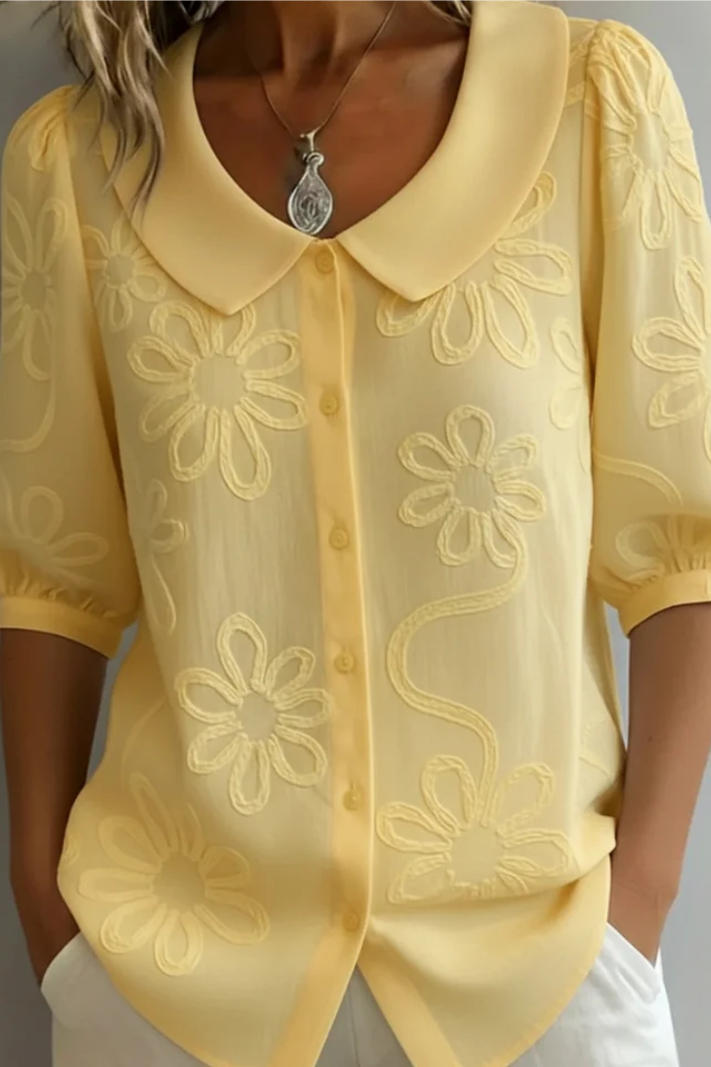 Fiora Embroidered Blouse — Yellow