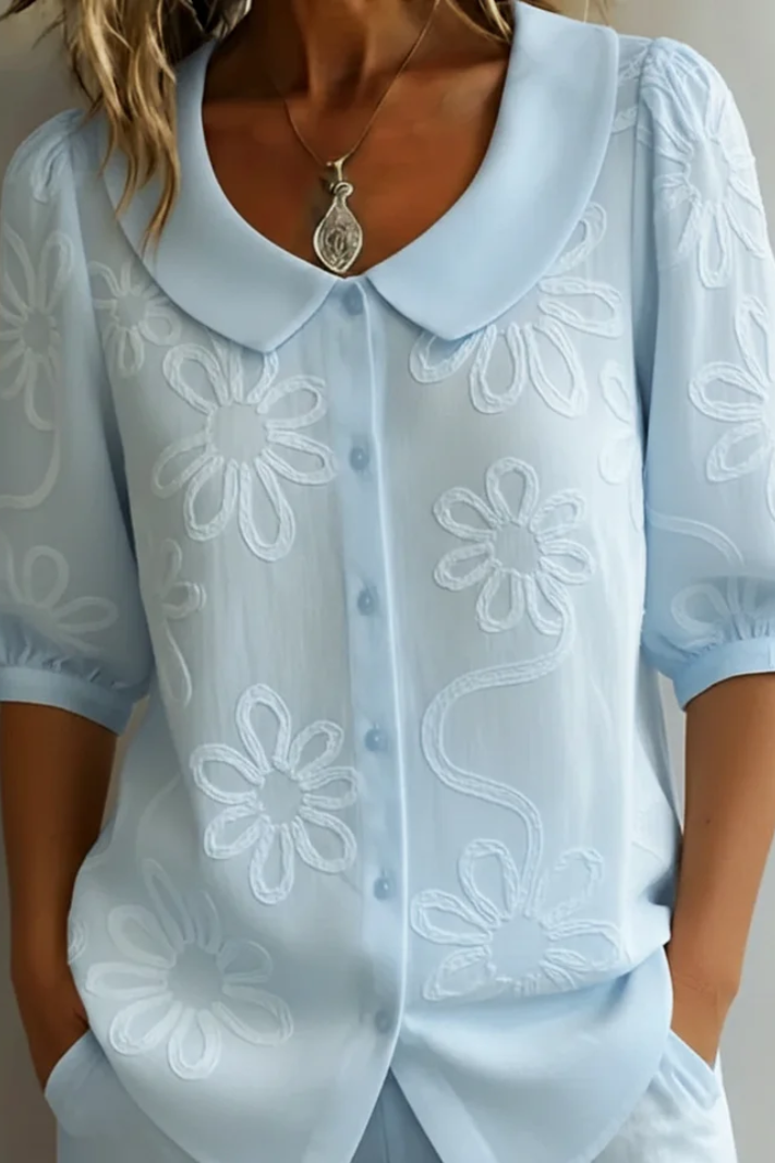 Fiora Embroidered Blouse — Blue