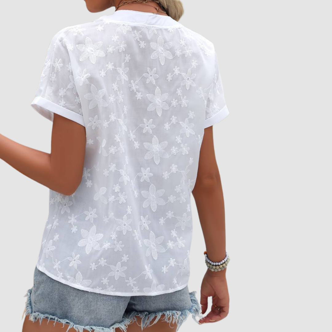Natasha™ | Floral Loose White Shirt