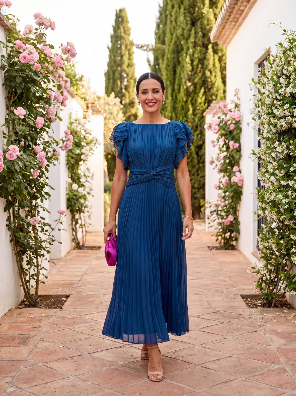 Savannah pleated evening dress - Blue