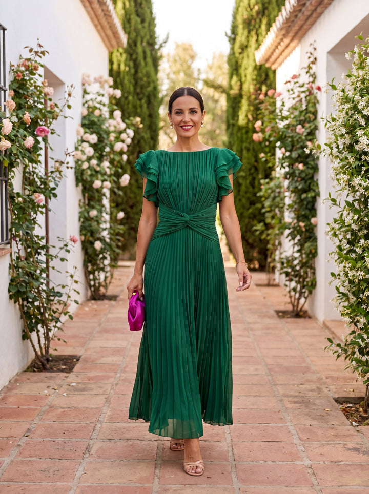 Savannah pleated evening dress - Green
