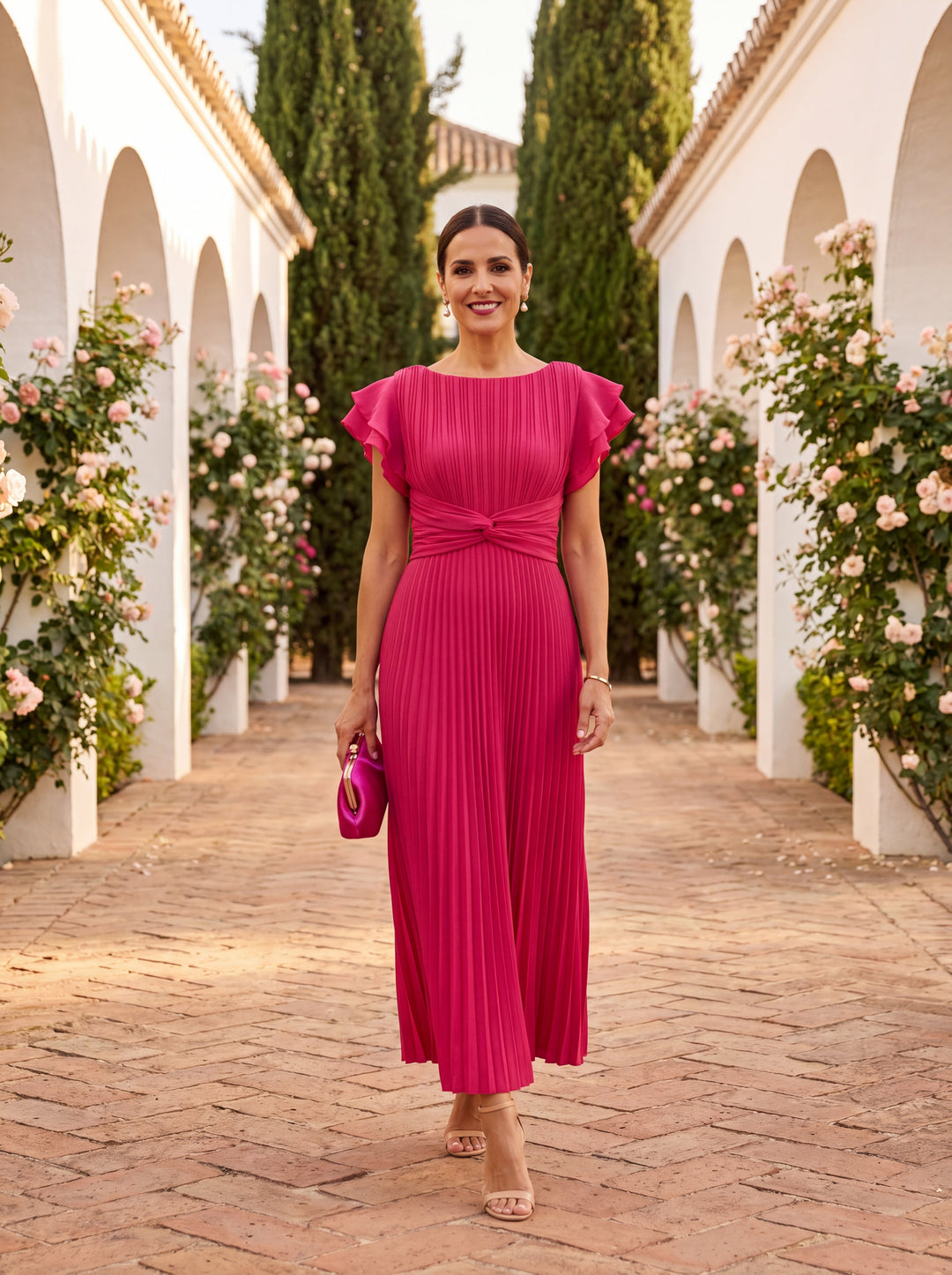 Savannah pleated evening dress - Pink