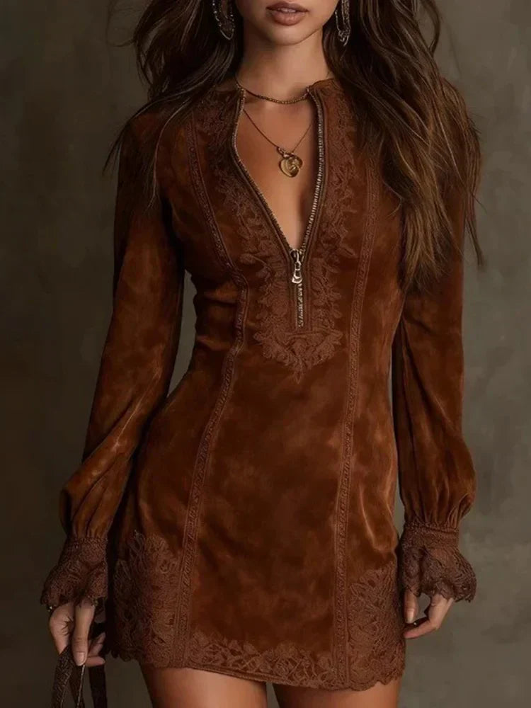 Short | Suede Lace Dress Feminine & Sophisticated