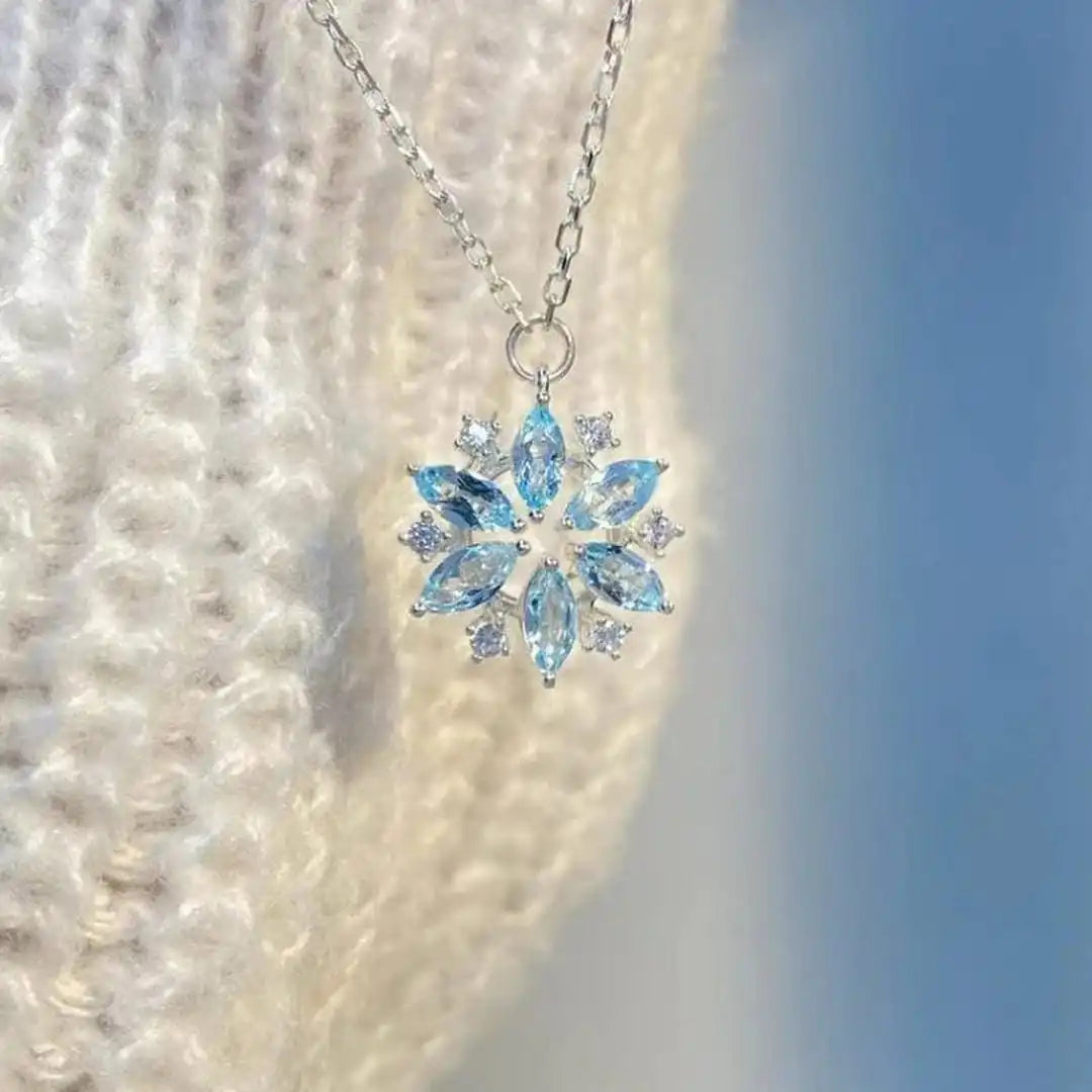Blue | Snowflake White Gold Flower Pendant Necklace