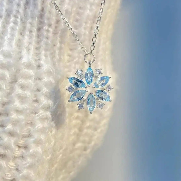 Blue | Snowflake White Gold Flower Pendant Necklace
