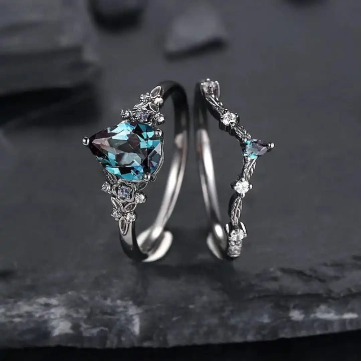 Gun | Black Sapphire Zirconia Ring Set