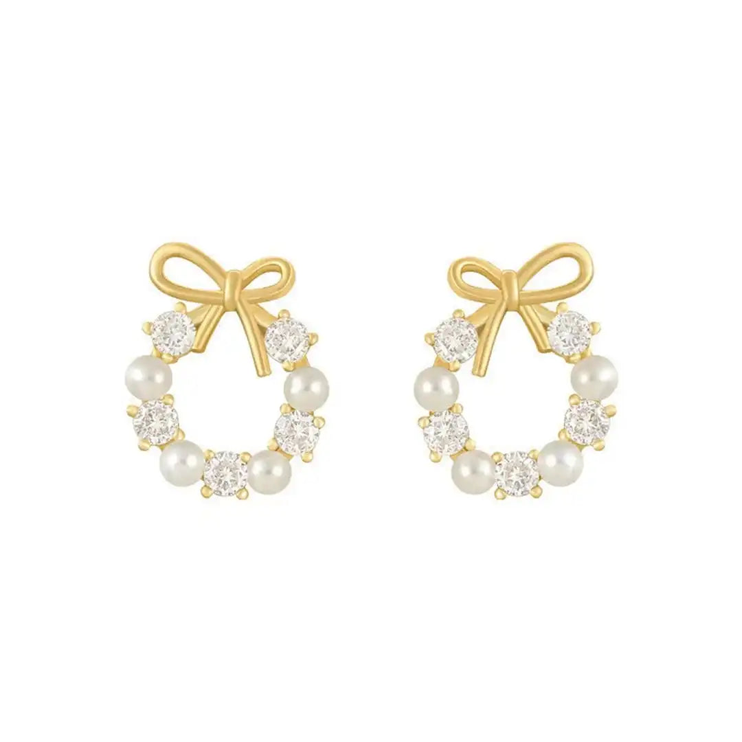 Bow | Pearl Circle Stud Earrings