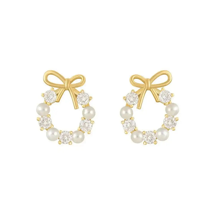 Bow | Pearl Circle Stud Earrings