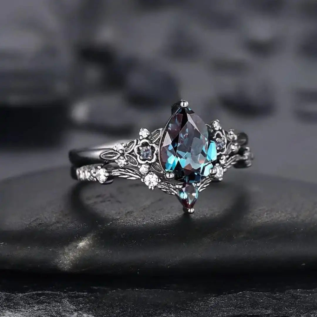 Gun | Black Sapphire Zirconia Ring Set