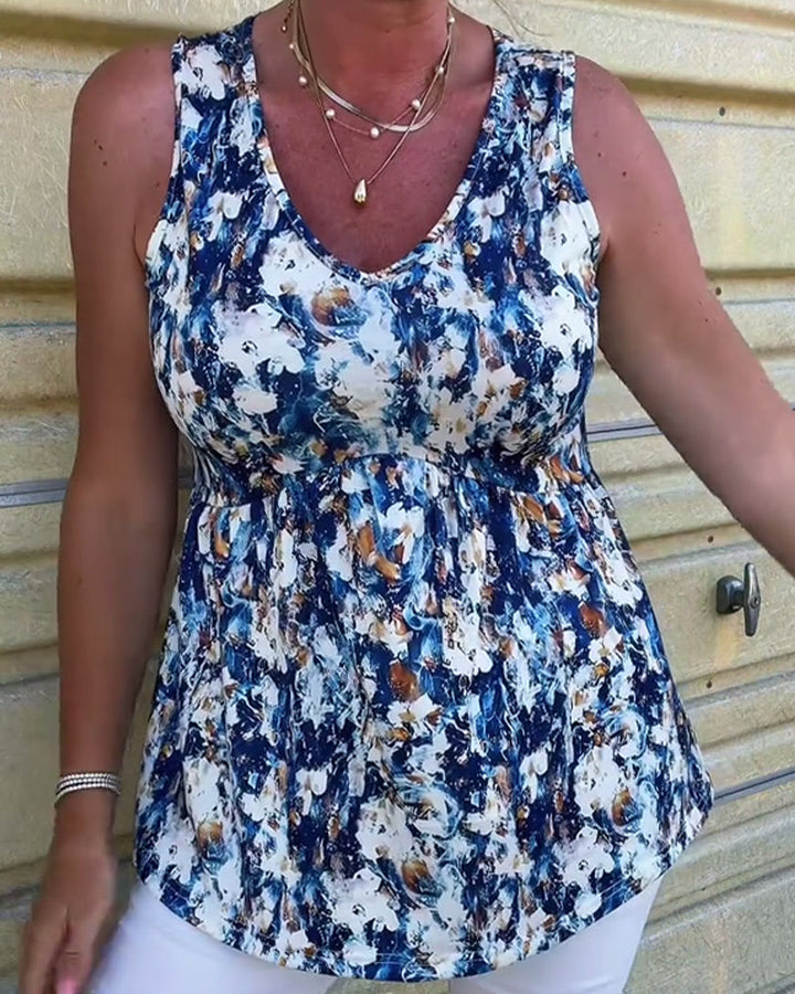 Nerina | Patterned Sleeveless Linen Top