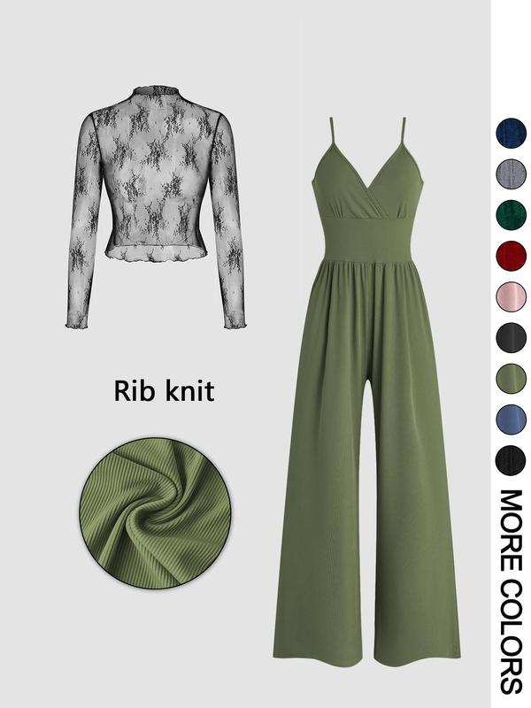 MARYAM | Solid Lace Tee & Jumpsuit Set