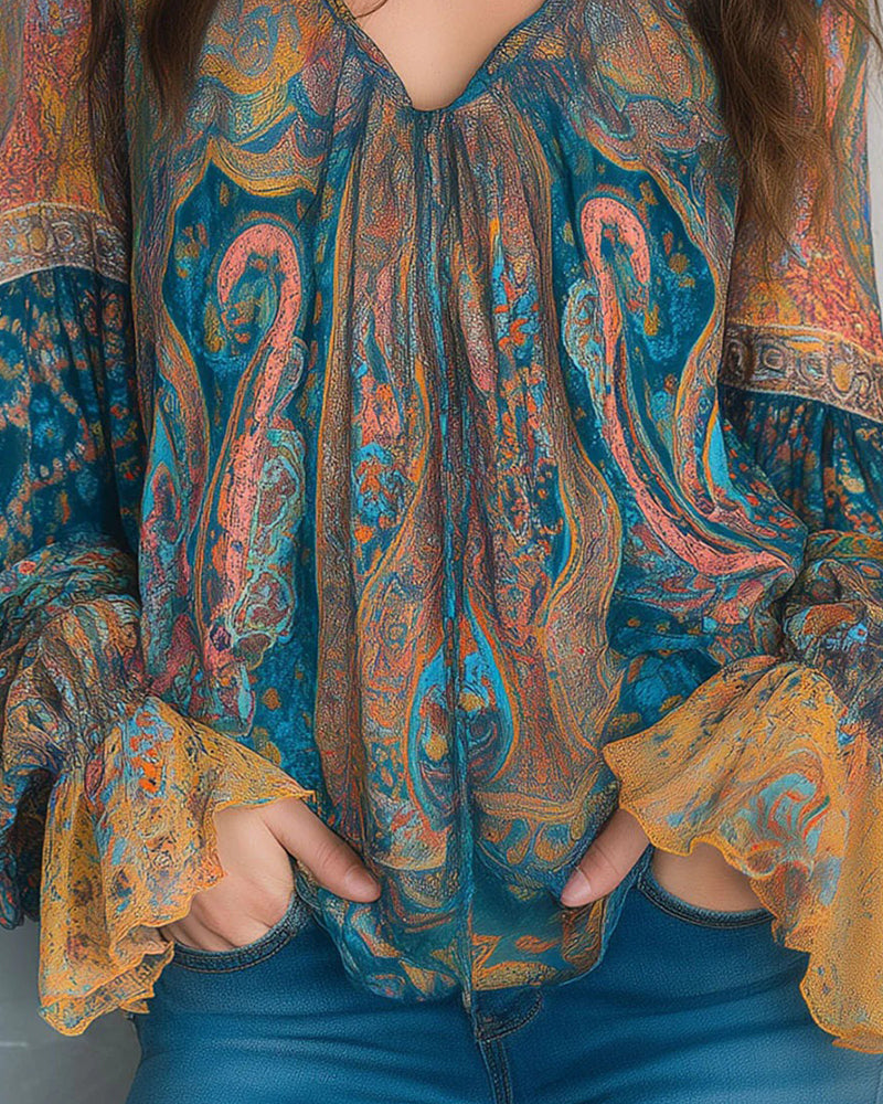 Sorella | Bohemian V-Neck Blouse with Flared Sleeves