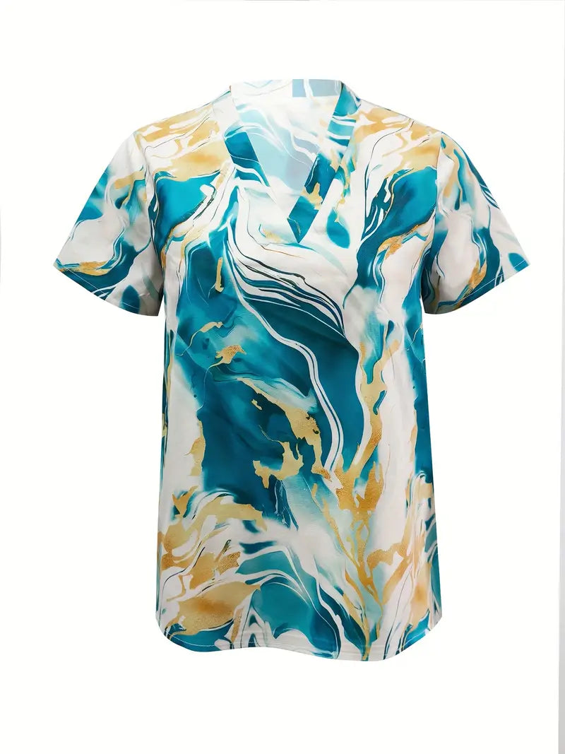 Mildred™ | Marble Print Short Sleeve Shirt