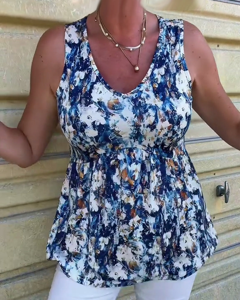Nerina | Patterned Sleeveless Linen Top