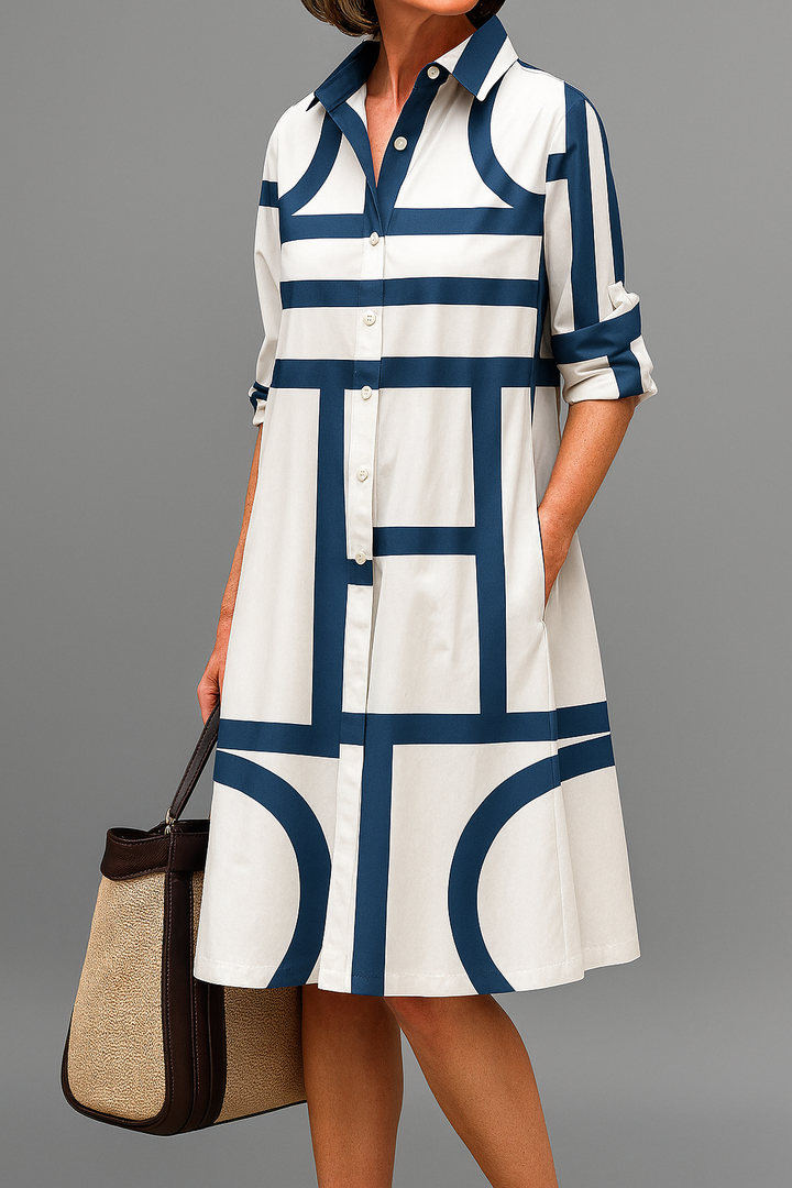 Sloane elegant midi dress - White & Blue