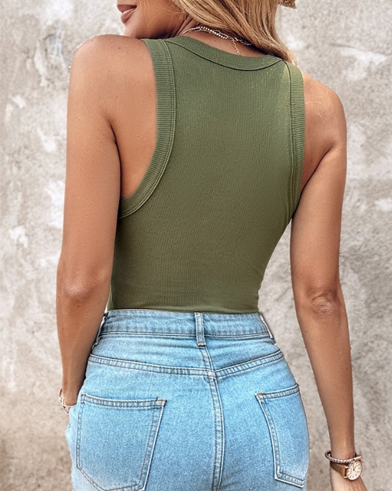 Built-in Bra Ribbed Tank Top