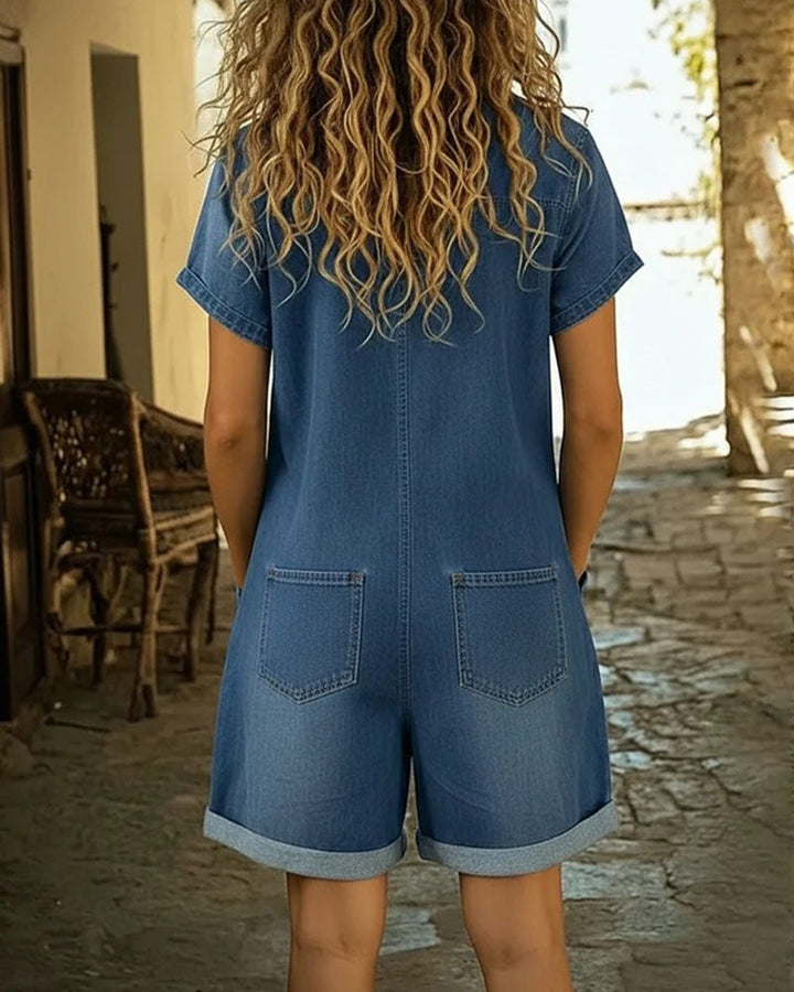 Faustine denim jumpsuit shorts - White