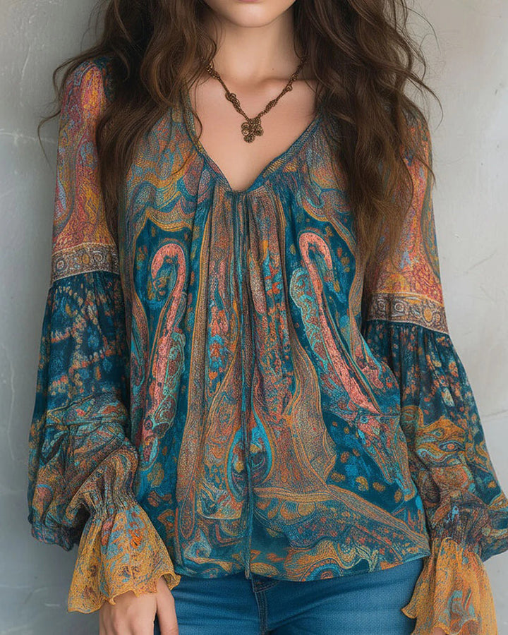 Sorella | Bohemian V-Neck Blouse with Flared Sleeves