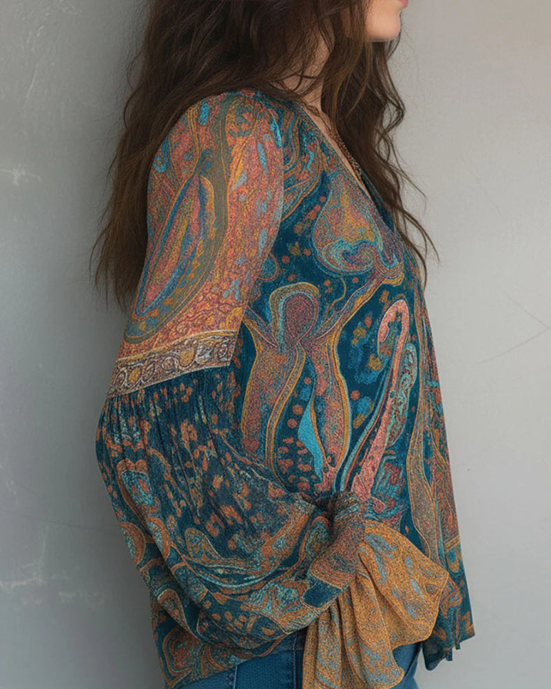 Sorella | Bohemian V-Neck Blouse with Flared Sleeves