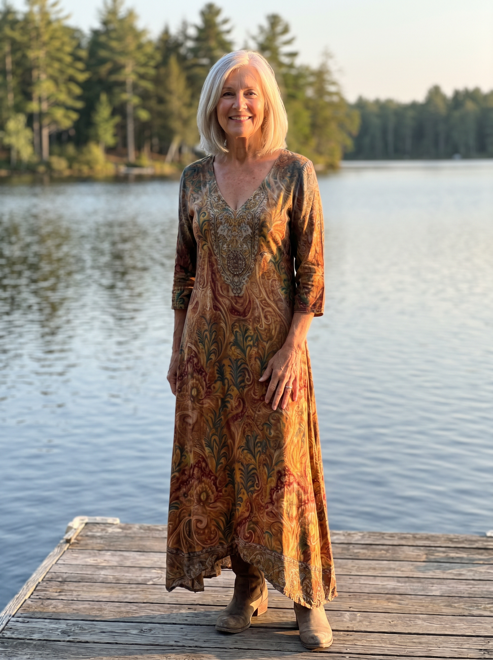 Dorothy floral maxi dress - Lakeside cottage dock golden hour