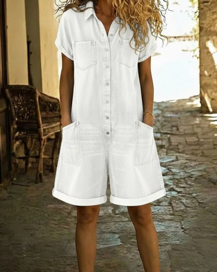 Faustine denim jumpsuit shorts - Sky Blue
