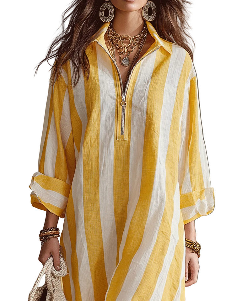 Relaxed | Striped Resort Yellow & White Stripe Midi Dress