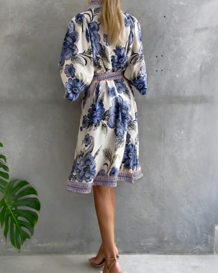 Elowyn | Printed Lantern Sleeve Shirt Dress