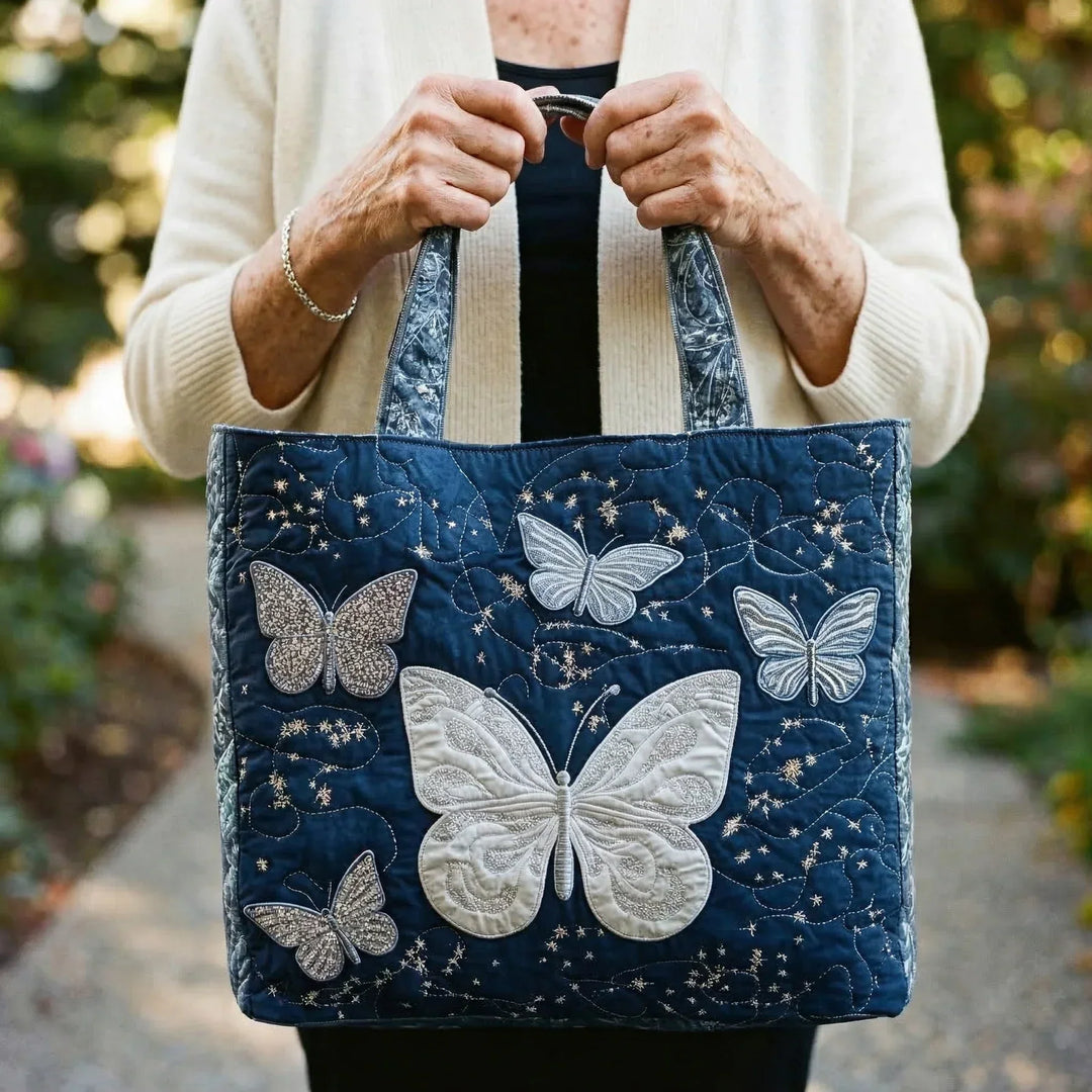 Silver Butterfly | Padded Wave Tote Bag