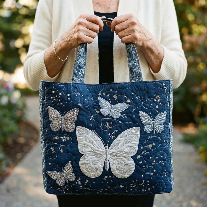Silver Butterfly | Padded Wave Tote Bag