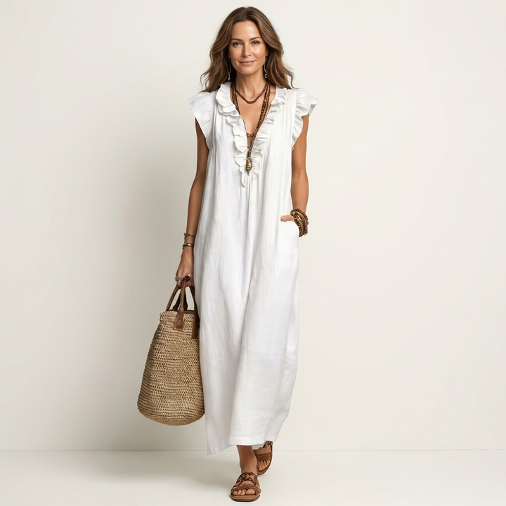 Cordelia linen maxi dress - White