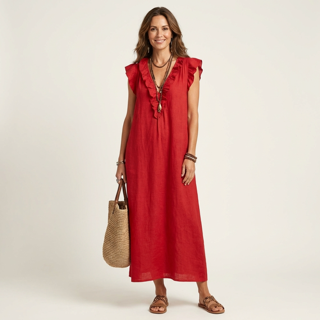Cordelia linen maxi dress - Red