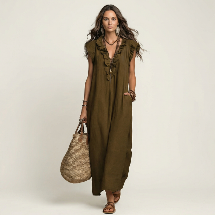 Cordelia linen maxi dress - Brown