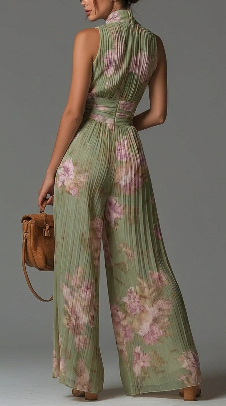 Vivienne pleated chiffon jumpsuit - green