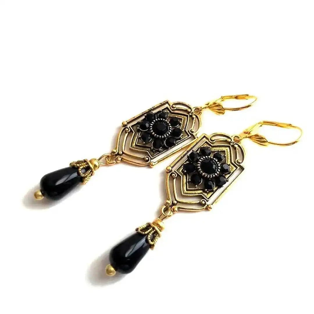 Black | Crystal Drop Earrings